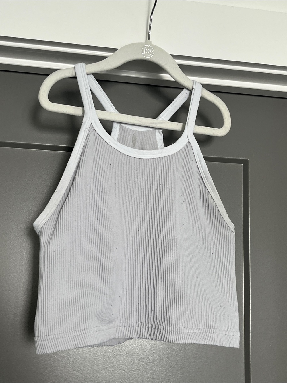 Free People Movement Happiness Runs Light Gray Ribbed Crop Tank Top